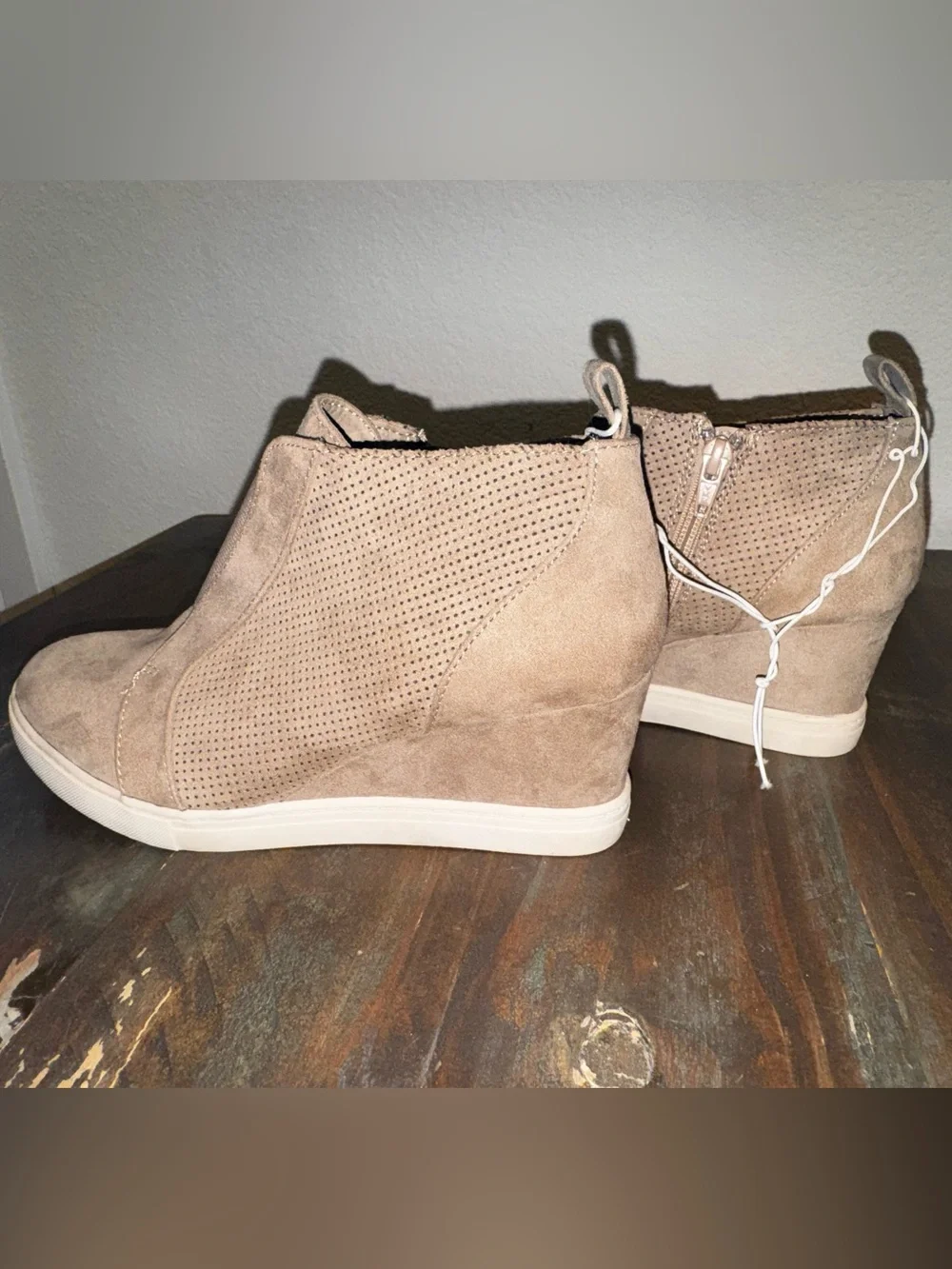 Wedge Sneaker Booties in Taupe Suede